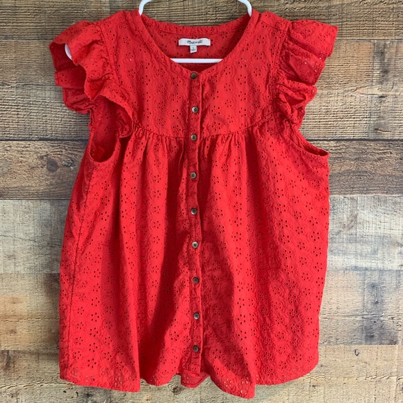 madewell ruffle sleeve bib top